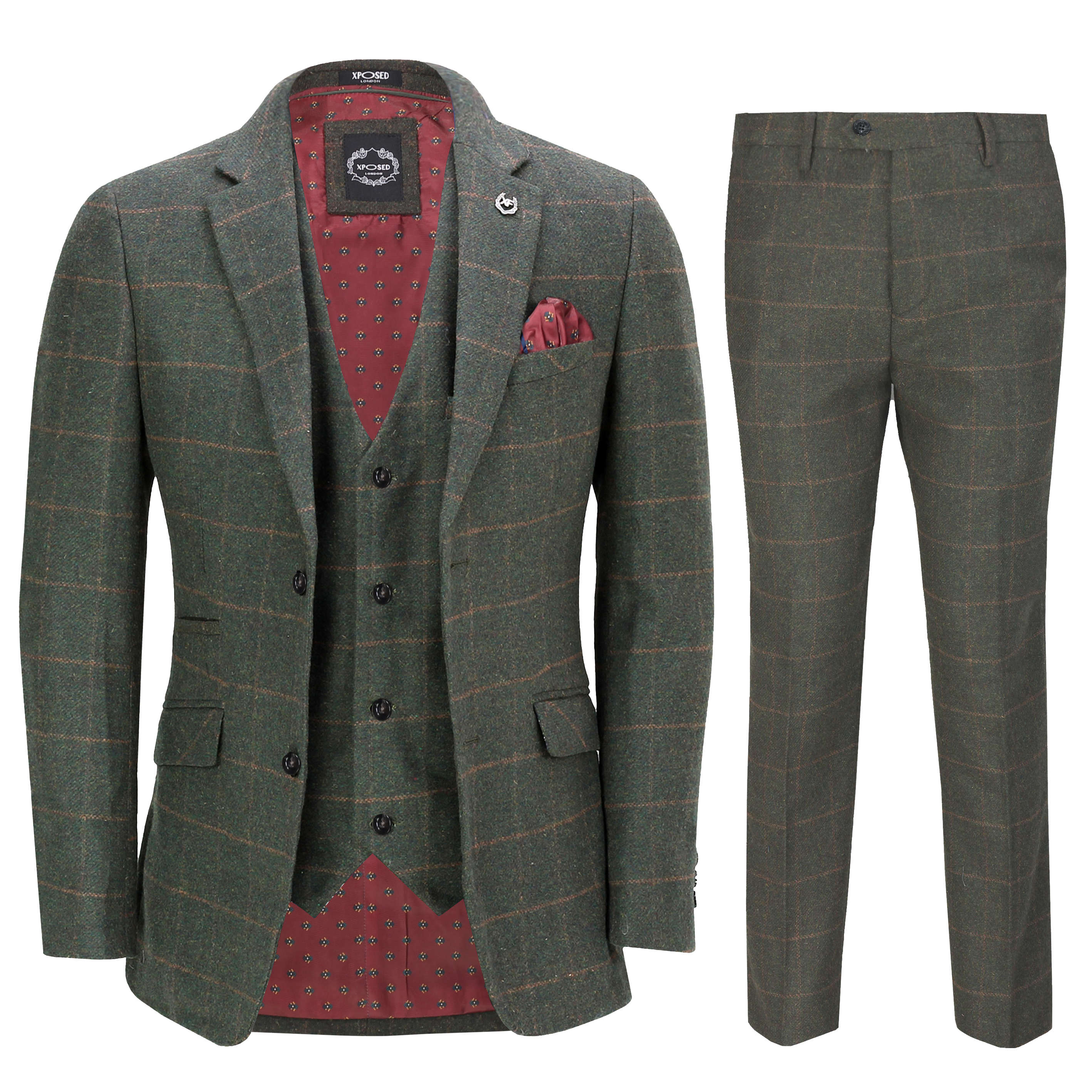 TruClothing STZ11 - Traje 3 Piezas Peaky Blinders Textura De Espiga Lana Vintage Ajustado Azul - Gris Oscuro, 36UK/US & 46EU-Jacket, 30-Pants